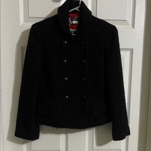 J Crew  Black Double-Breasted wool blend Pea Coat size 8